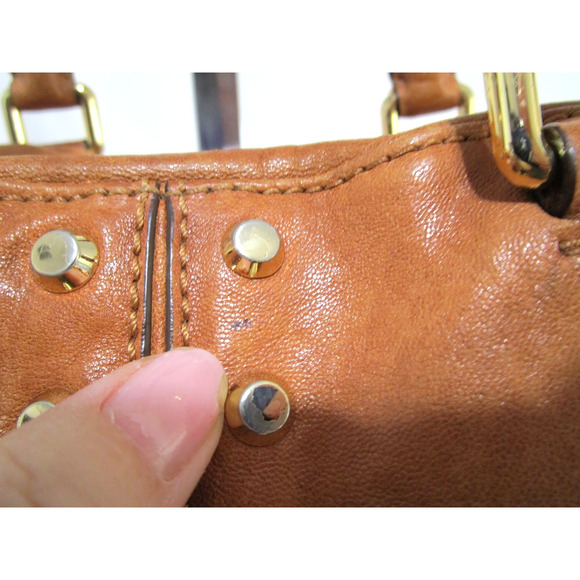 Michael Kors Large Brown Studded Leather Dome Satchel Handbag - Picture 7 of 13